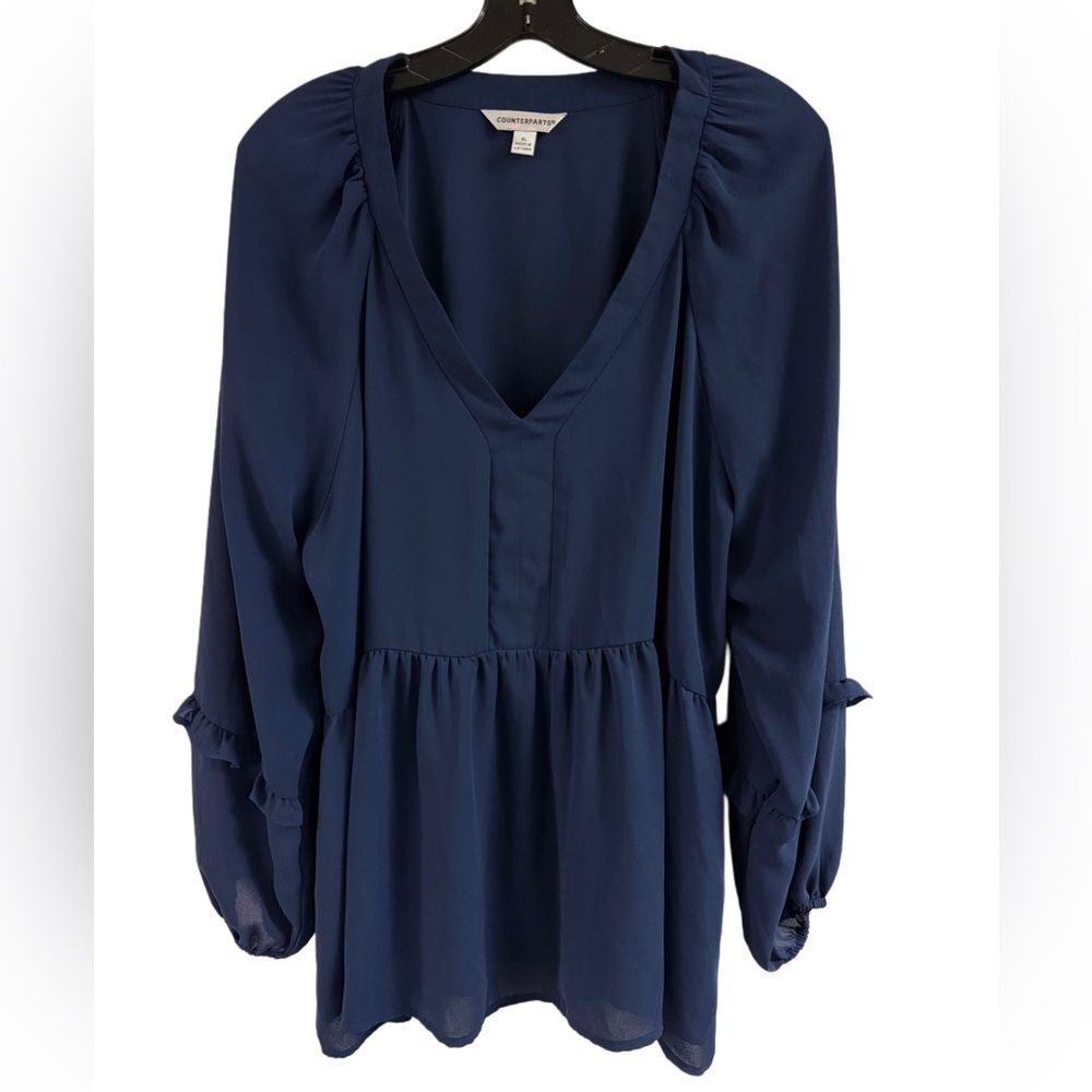 Counterparts Navy Blue Peplum Ruffle Sleeve Top Size XL